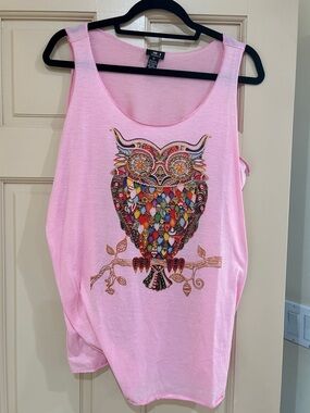 Uniti Casual Pink Tank with Colorful Multicolor Owl Graphic